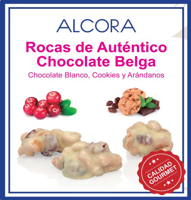 Rocas de Chocolate Belga blanco con cookies y arándanos