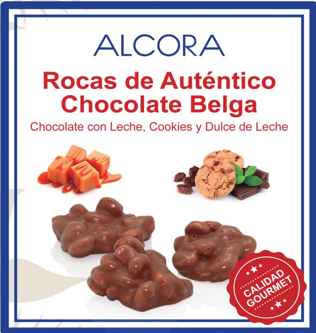 Rocas de Chocolate con Leche belga, cookies y dulce de leche